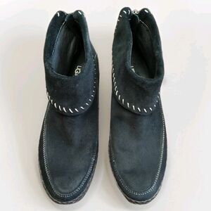 UGG Women's Varney Short Size 10 Boho Moccasin Booties In Black Zip Back VGUC
